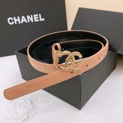 DOUBLE C BELT 20MM IN SAVANNA BROWN CALFSKIN WITH QUILTED STITCHING SPIRAL GOLD BUCKLE