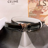 CELINE 25S BELT 25MM REVERSIBLE TRIOMPHE IN BLACK WHITE CALFSKIN 565542