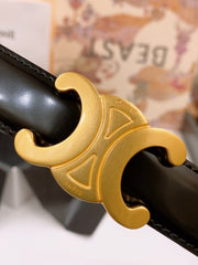 CELINE 25S BELT 25MM REVERSIBLE TRIOMPHE IN WHITE BLACK CALFSKIN 565543