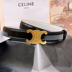 CELINE 25S BELT 25MM REVERSIBLE TRIOMPHE IN WHITE BLACK CALFSKIN 565543