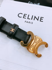 CELINE 25S TRIOMPHE BELT 25MM IN BLACK CALFSKIN GOLD HARDWARE 570969