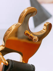 CELINE 25S TRIOMPHE BELT 25MM IN BLACK CALFSKIN GOLD HARDWARE 570969