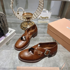 Sandal Chestnut Cowhide With Cross-strap