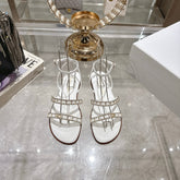 FLAT SANDALS 25S IN WHITE CALFSKIN RHINESTONES STRAP