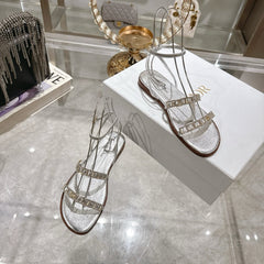 FLAT SANDALS 25S IN SILVER CALFSKIN RHINESTONES STRAP