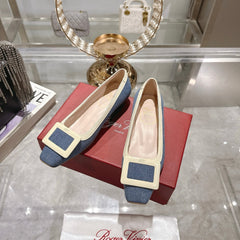ROGER VIVIER 25S TROMPETTE BALLERINAS 25MM IN BLUE DENIM