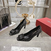 ROGER VIVIER 25S TROMPETTE BALLERINAS 75MM IN BLACK TWEED