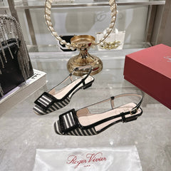 ROGER VIVIER 25S VIVIER SLINGBACK 25MM IN BLACK PLAID PATTERN CANVAS