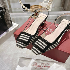 ROGER VIVIER 25S VIVIER SLINGBACK 45MM IN BLACK PLAID PATTERN CANVAS