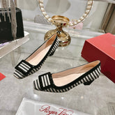 ROGER VIVIER 25S TROMPETTE BALLERINAS 45MM IN BLACK PLAID PATTERN CANVAS