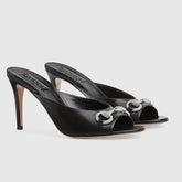 GG Women's Horsebit mid-heel slide sandal in Black