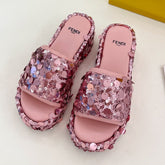 FENDI THICK SOLE 6 CM SEQUIN SLIPPER ROUGH PINK
