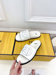FENDI LOGO SLIDES IN WHITE CALFSKIN