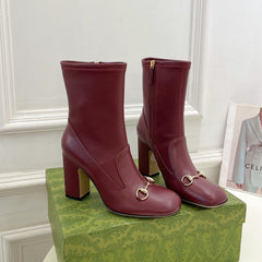 HORSEBIT ANKLE BOOTS 9.5CM IN BURGUNDY RED SHEEPSKIN