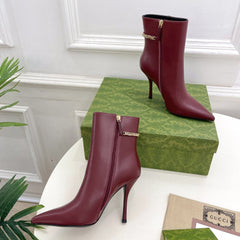 SIGNORIA SHORT BOOTS 10.5CM IN BURGUNDY RED CALFSKIN