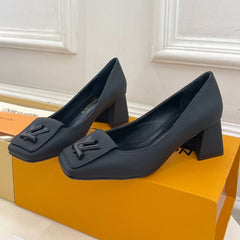 SHAKE PUMP BLOCK HEEL 5.5 CM SANDALS IN BLACK PEPPLE CALFSKIN