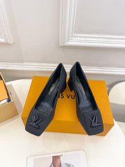 SHAKE PUMP BLOCK HEEL 5.5 CM SANDALS IN BLACK PEPPLE CALFSKIN