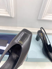 SQUARE TOE SLINGBACK PUMPS IN BLACK SMOOTH LAMBSKIN