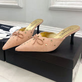 HIGH 65 MM MULE IN PEACH PINK SUEDE