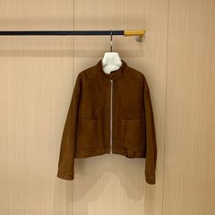HERMES 25S CAMEL HAIR LEATHER JACKET 249