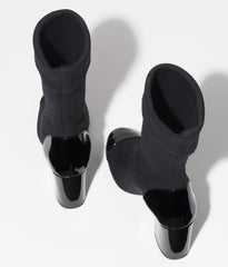 SHORT BOOTS BLACK KNIT PATENT CALFSKIN