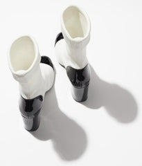 SHORT BOOTS WHITE BLACK KNIT PATENT CALFSKIN