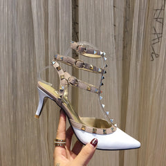 ROCKSTUD CAGED PUMP 65MM IN WHITE MIX LIGHT PINK PATENT CALFSKIN