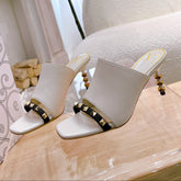 ROCKSTUD TOWER-HEEL MULES IN WHITE CALFSKIN 7 CM