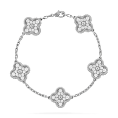 CLOVER 5 MOTIFS SILVER DIAMOND BRACELET