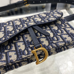 CD SADDLE 17CM BELT BEG BLUE OBLIQUE EMBROIDERY