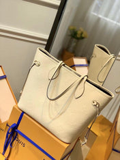 NEVERFULL MM 32 CREAM EMBOSSED COWHIDE LEATHER