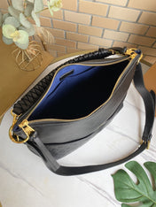 MAIDA HOBO 33CM BLACK MONOGRAM EMBOSSED GRAINED COWHIDE