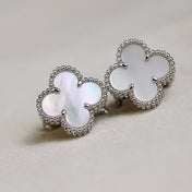VINTAGE CLOVER SILVER MOP EARRINGS