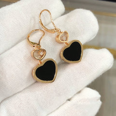 HAPPY HEART PINK GOLD ONYX EARRINGS