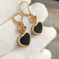 HAPPY HEART PINK GOLD ONYX EARRINGS