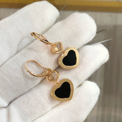 HAPPY HEART PINK GOLD ONYX EARRINGS