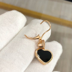 HAPPY HEART PINK GOLD ONYX EARRINGS