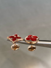 STAR AND SUN PINK GOLD CARNELIAN STUD EARRINGS