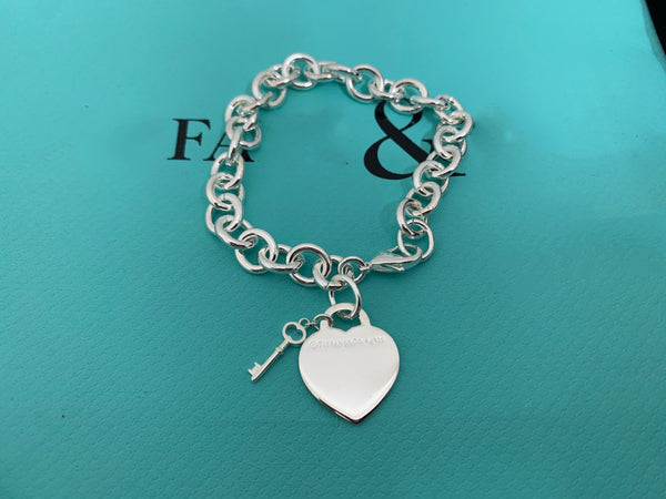 KEY HEART CARD CHUNKY INTERLOCKING BRACELET LENGTH