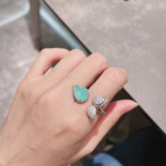 BOHEME SILVER 3 MOTIF AQUAMARINE DIAMOND RING