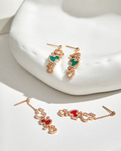 WULU 3 MOTIF DROP DIAMOND PINK GOLD EARRINGS