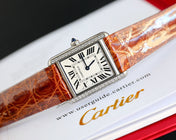 TANK MUST SMALL STEEL DIAMOND BEZEL LEATHER STRAP EWHITE DIAL