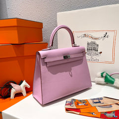 HM KELLY 25CM PINK EPSOM LEATHER SILVER HARDWARE