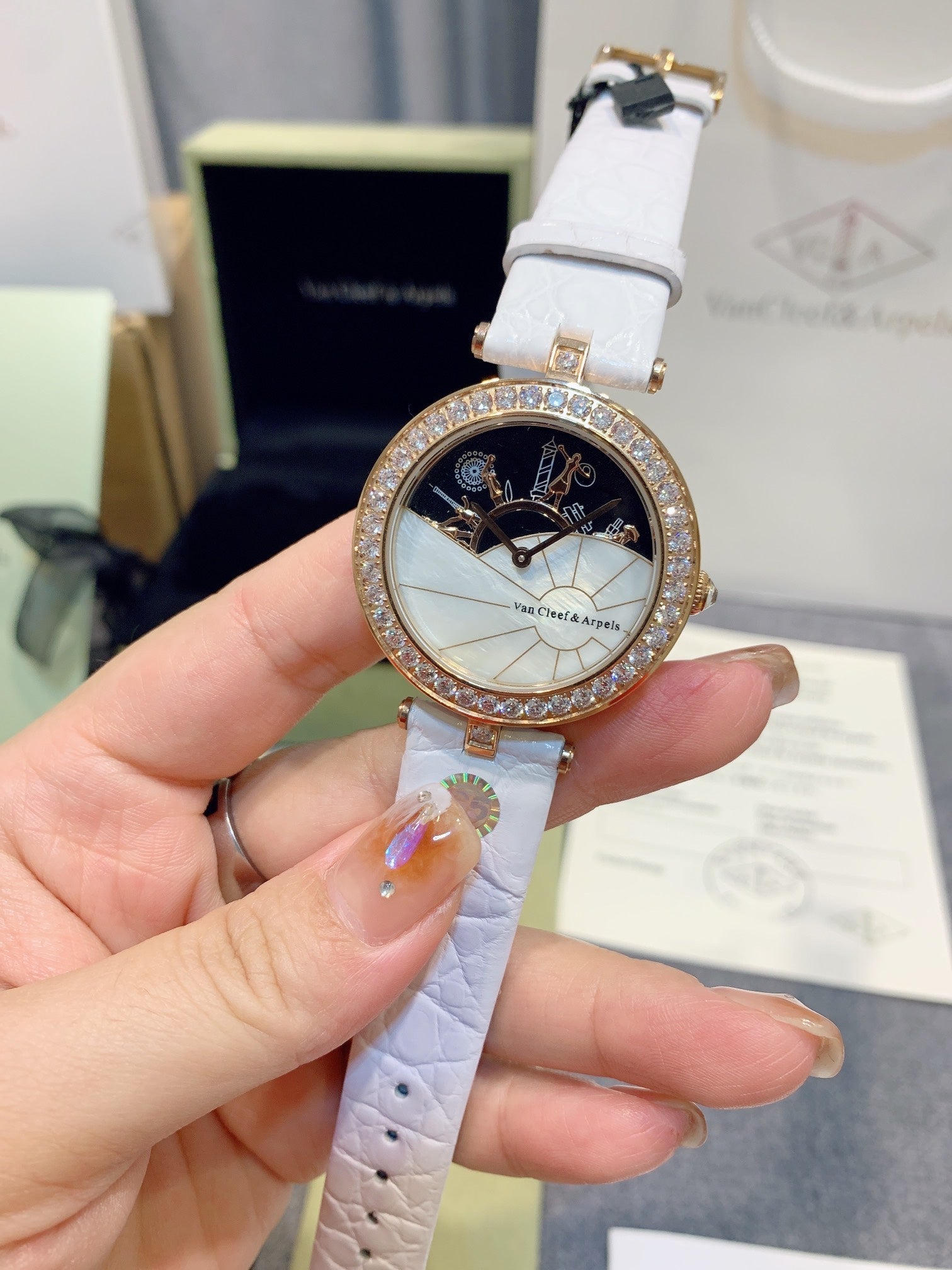 LADY ARPELS WATCHS PINK GOLD DIAMOND PAVED