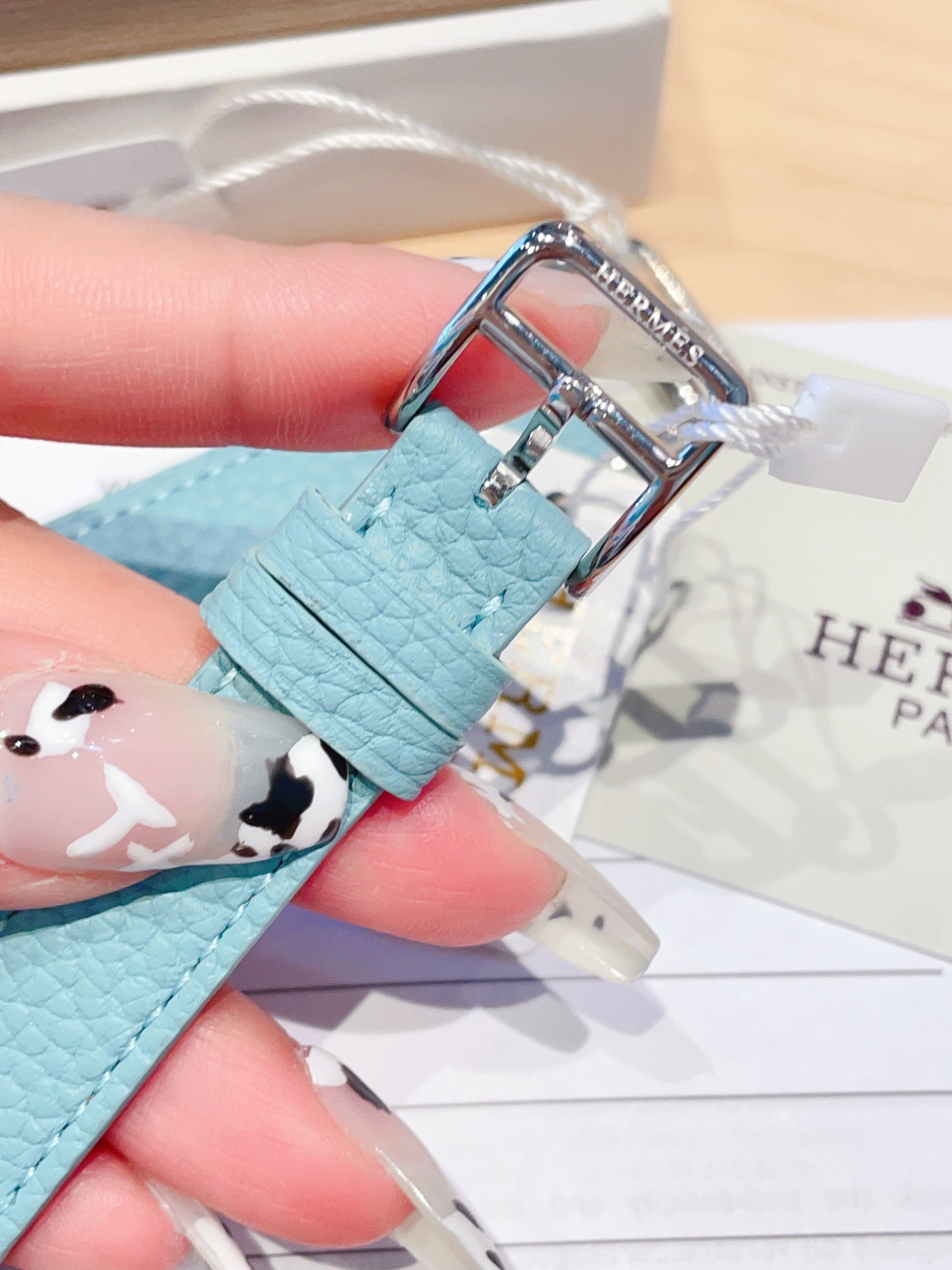 HM HEURE H 26 SILVER BLUE DIAL DIAMOND BEZEL EPSOM LEATHER