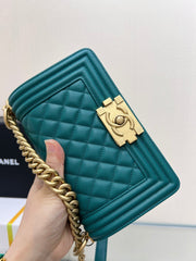 BOY BAG SMALL 20 DARK GREEN CAVIAR GOLD HARDWARE