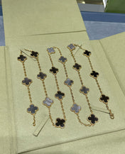 CLOVER 20 MOTIF GREY MOP PINK GOLD NECKLACE