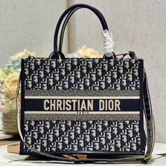 CD MEDIUM BOOK TOTE 36 BLUE OBLIQUE EMBROIDERY