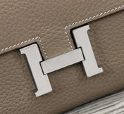 HM CLUTCH CONSTANCE 20.5 KHAKI CALFSKIN SILVER HARDWARE