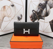 HM CLUTCH CONSTANCE 20.5 BLACK CALFSKIN SILVER HARDWARE